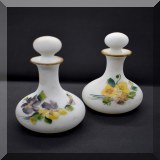 D59. Pair of hand painted frosted glass bottles with stoppers 5.5”h - $18 